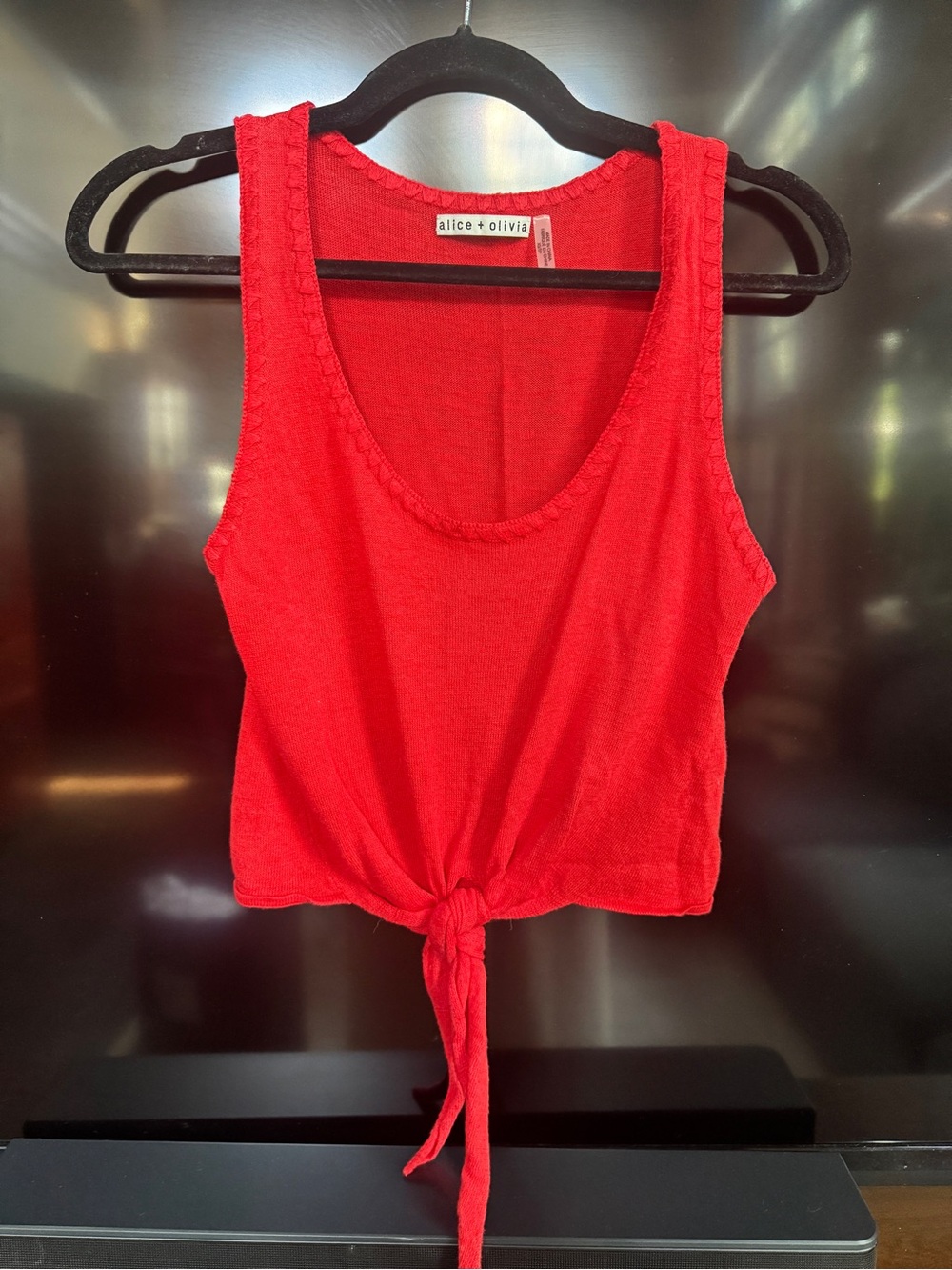 Alice + Olivia Bright Red Tie-Front Tank